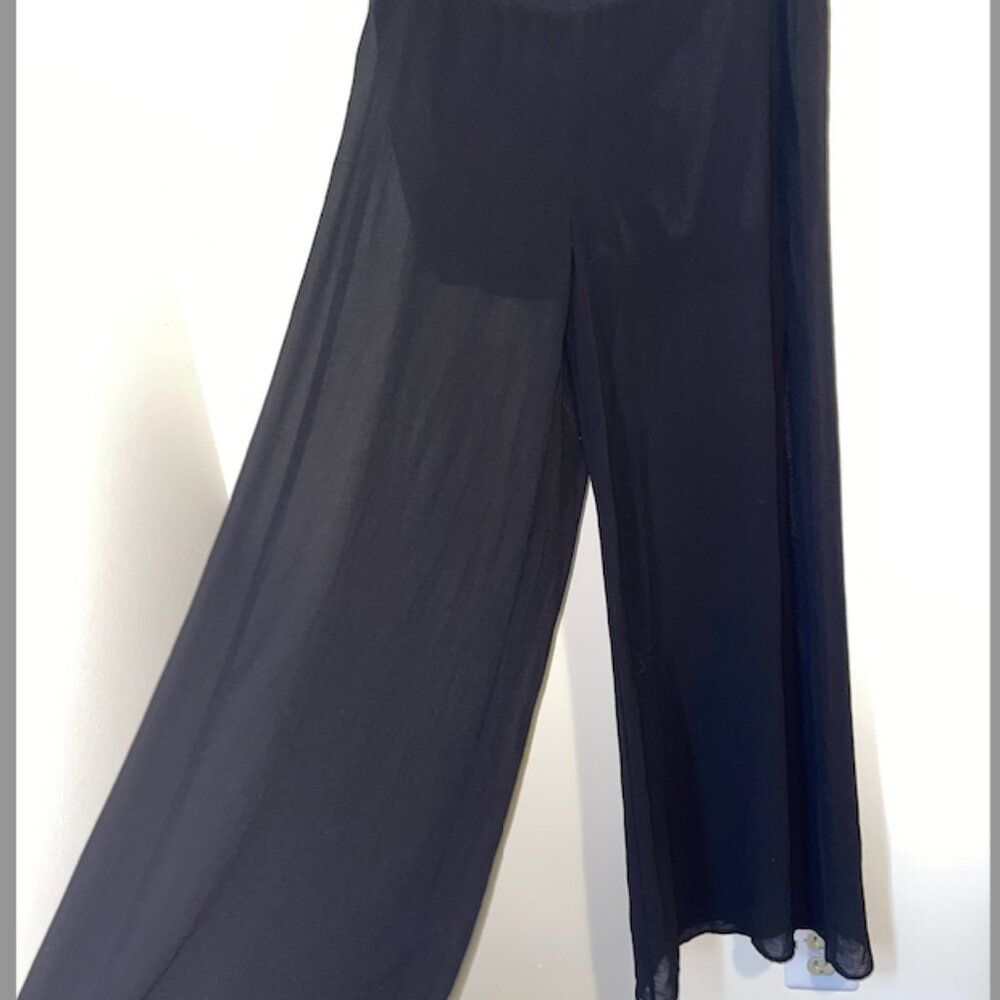 Black Sheer Wide Leg Palazzo Pants – High Waist Zip Back – Size L - Picture 8 of 9